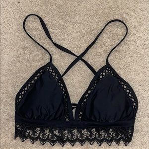 Lace Banded Black Bikini Top